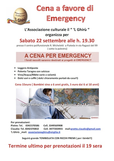 PIATEDA: a cena per EMERGENCY